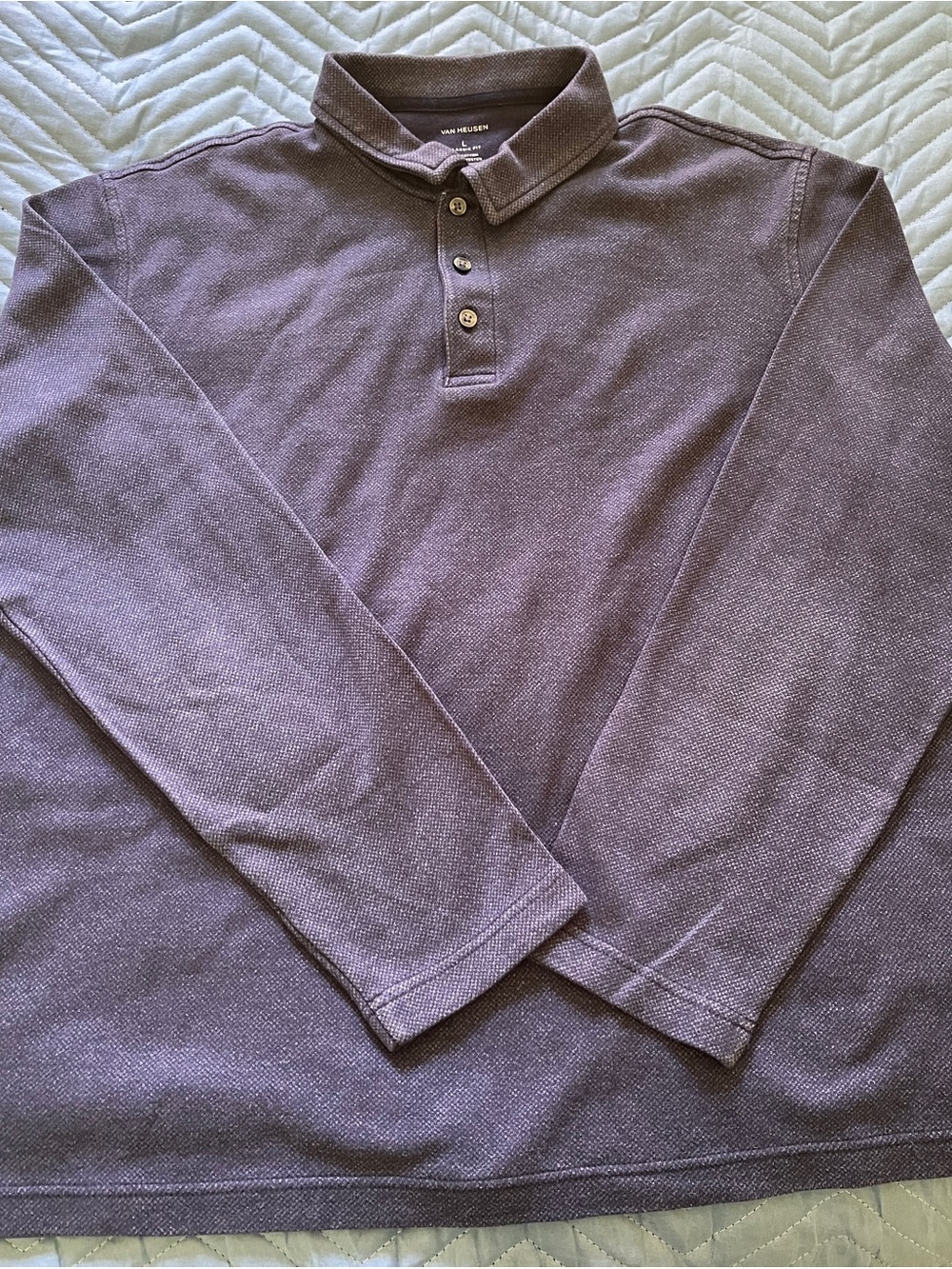 Van Heusen Men's Long-Sleeve Polo Shirt in Navy Size L